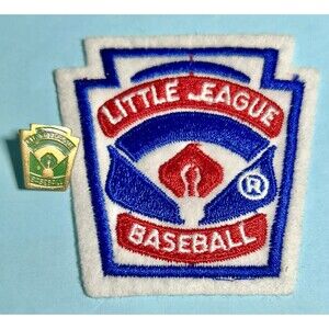 Vintage Screw Back Little League Baseball Green Pin & New Patch